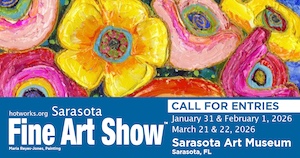 Logo for Sarasota Fine Art Show by Hot Works at Sarasota Art Museum - January 31 & February 1, 2026