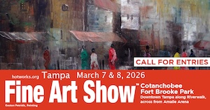 Logo for Tampa Fine Art Show by Hot Works - March 7 & 8, 2026 - downtown along Riverwalk at Cotanchobee Fort 