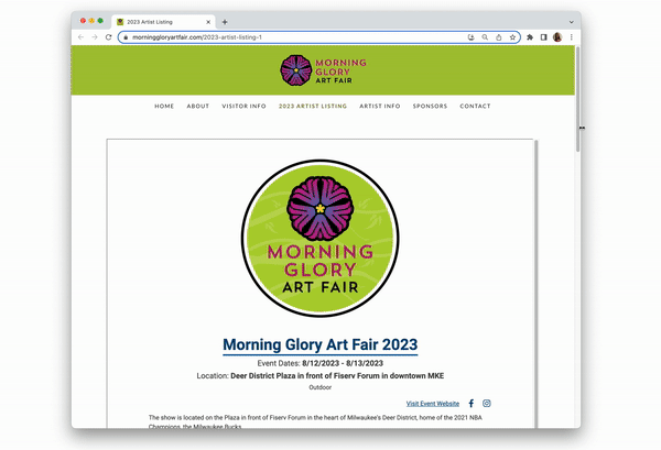 gif demonstrating the Morning Glory website in which the ZAPP gallery is embedded and scrollable on the site